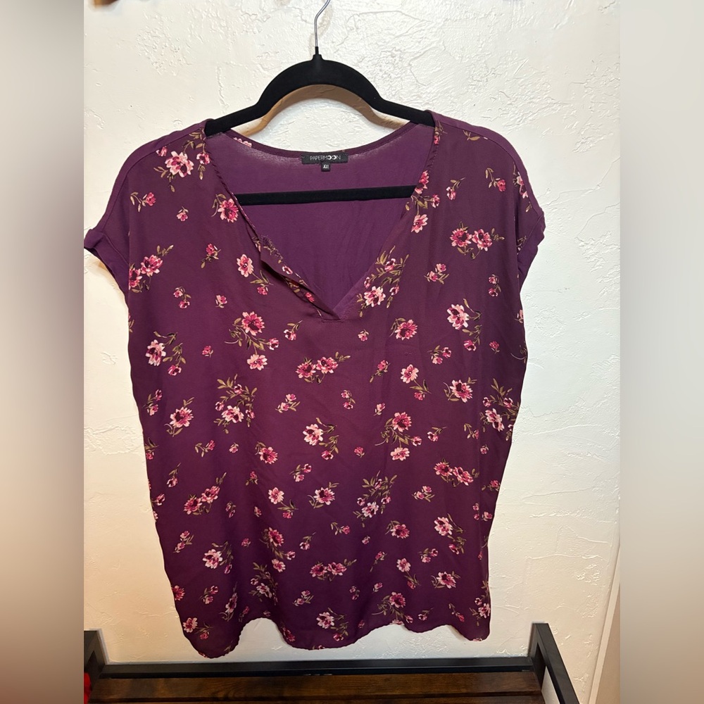 Papermoon Floral Split-Neck Blouse – Purple/Magenta – Size XXL